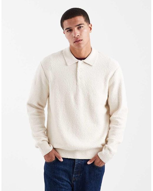 Jack & Jones White Boucle Polo Jumper for men