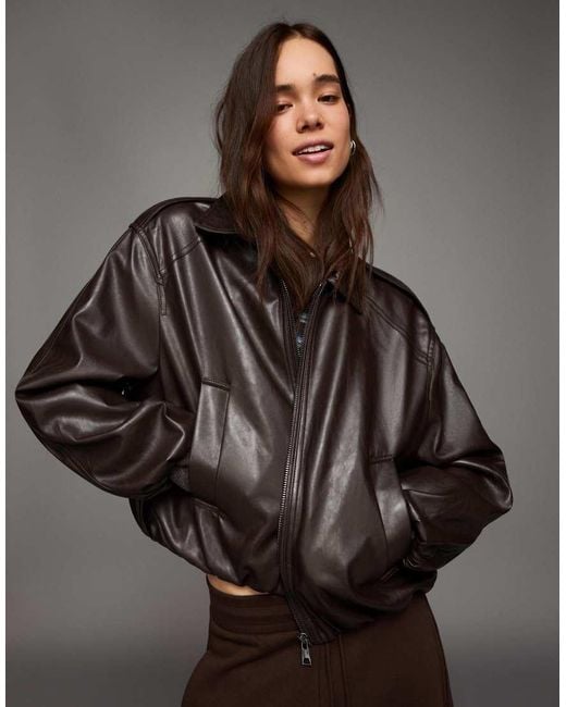 Bershka Brown Leather Effect Balloon Jacket