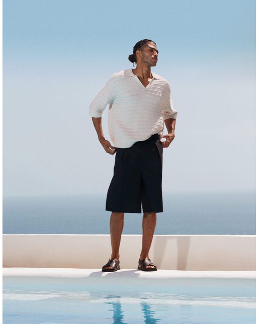 ASOS Blue Long Length Linen Blend Shorts for men