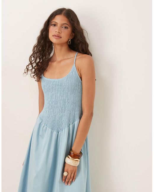 ASOS Blue Scoop Neck Crinkle Maxi Dress With Cross Back