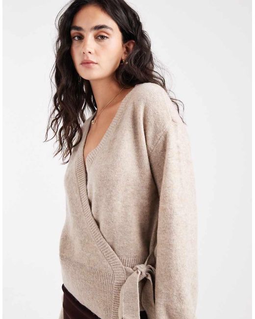 Pieces Natural Tie Side Knitted Jumper