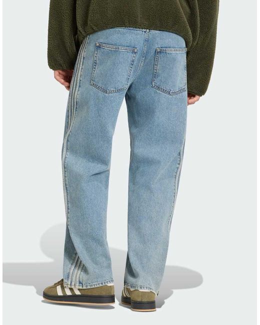 Adidas Originals Blue Firebird Adicolor Denim Jeans Mid-Rise Straight Leg for men