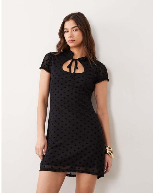 Miss Selfridge Black Cap Sleeve Keyhole Mini Dress