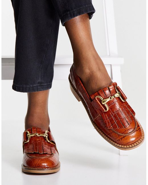 ASOS Mortice Leather Fringe Loafers in Brown | Lyst