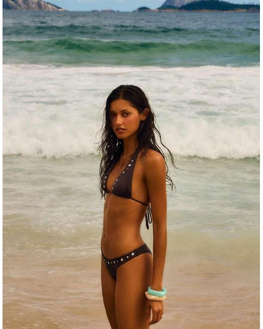 Bershka Brown Studded Brazilian Bikini Briefs