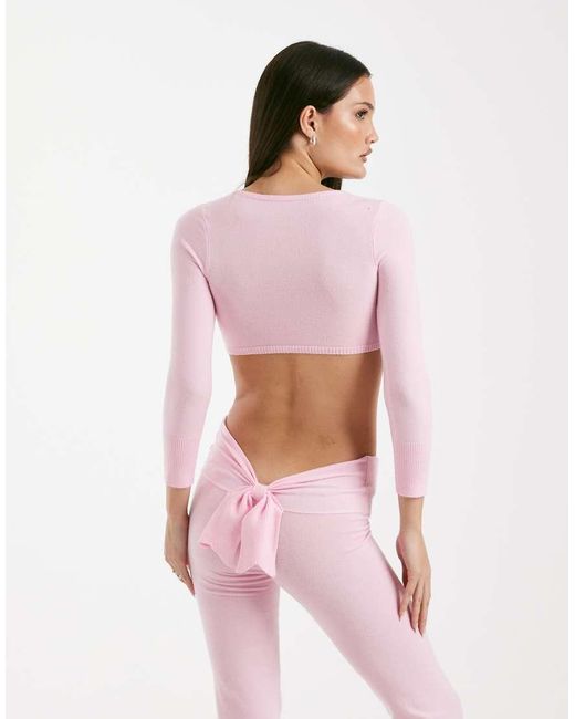 I.AM.GIA Pink Morgana Super Soft Fine Knit Bow Front Long Sleeve Crop Top