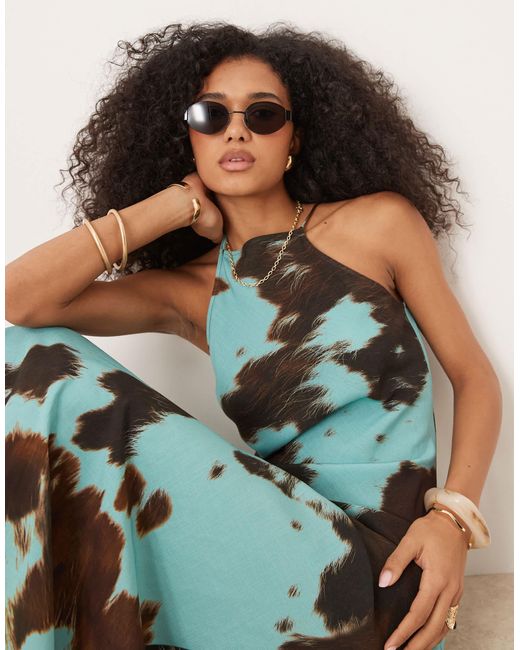 ASOS Multicolor Racer Neck Linen Look Maxi Dress