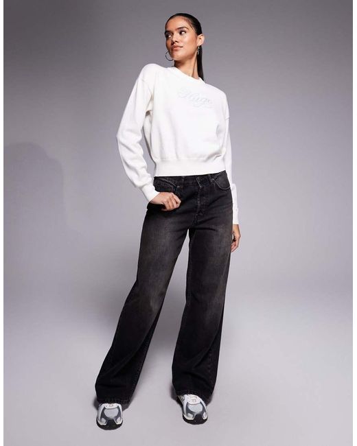 HUGO White Slogix Script Logo Knit Jumper
