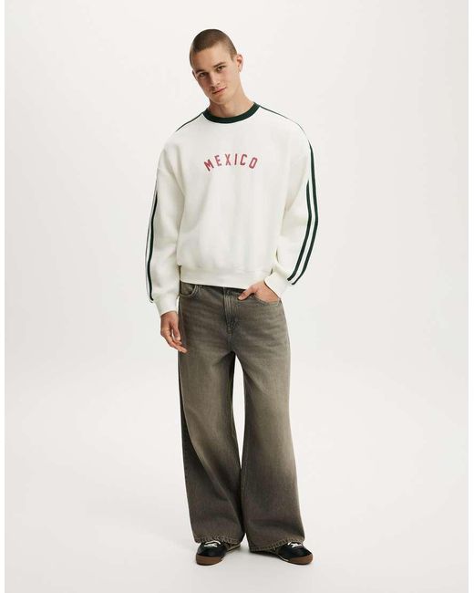 Cotton On Natural Oversized Graphic Crew Sweater for men