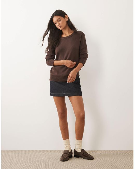 Vila Brown Strickpullover mit rundhalsausschnitt