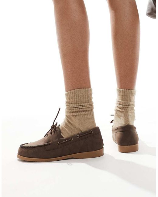 London Rebel Brown Lace Up Boat Shoes