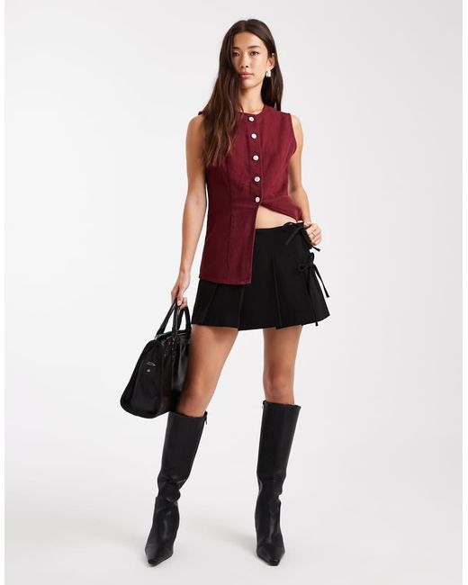Minifalda Negra De Tablas Con Detalle De Lazada De ONLY de color Red