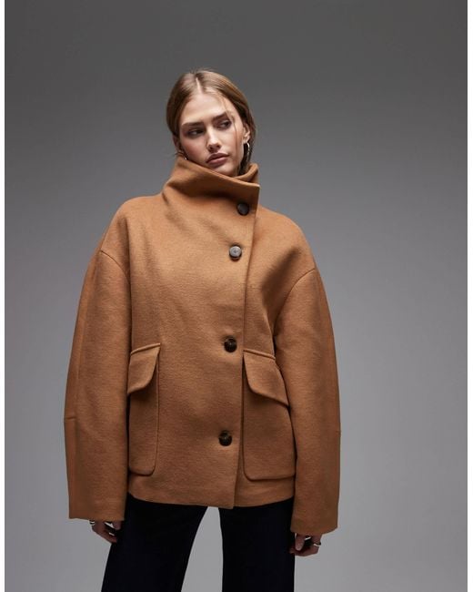 Mango Gray Wool Mix Funnel Neck Jacket