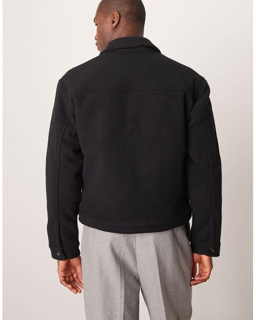 Abercrombie & Fitch Black Wool Blend Cropped Trucker Jacket for men