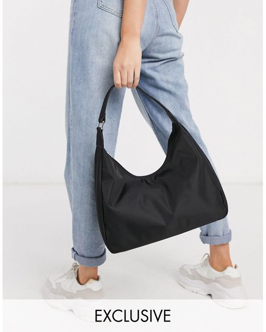 Glamorous Black Exclusive Curved Nylon Shoulder Bag