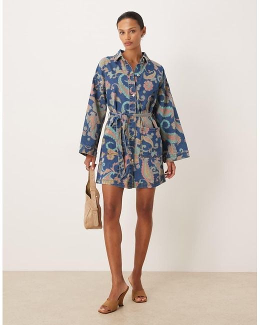 Never Fully Dressed Blue Belted Denim Shacket Dress