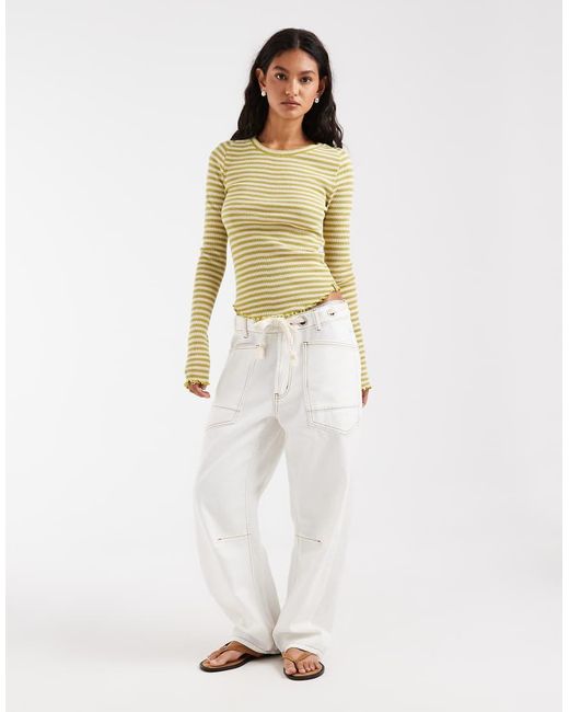 Free People Yellow Easy Does It Striped Long Sleeve T-shirt
