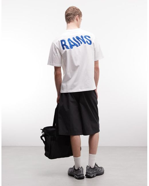 Rains Blue 41000 Relaxed Fit Ripple Logo T-Shirt With Back Print for men