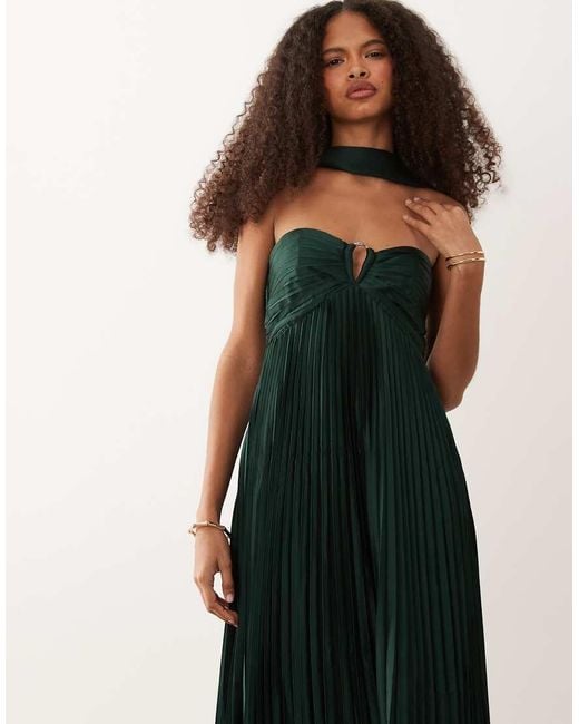 Abercrombie & Fitch Black Strapless Plisse Maxi Dress With Scarf Detail
