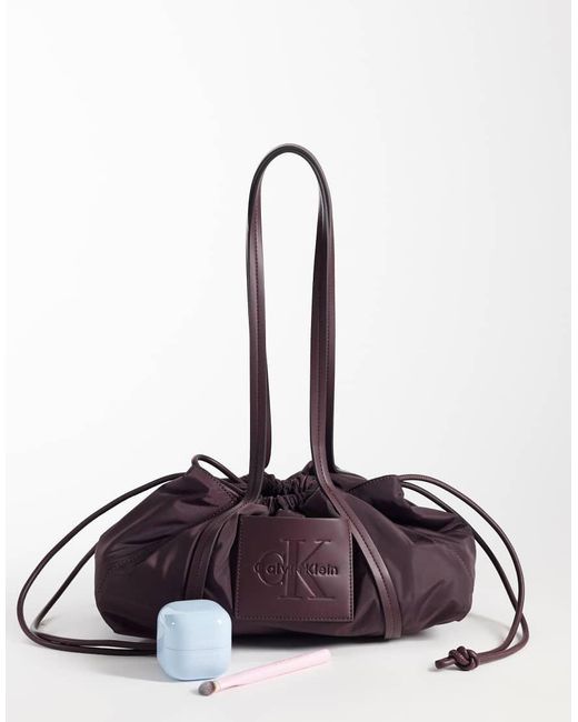 Calvin Klein Brown Drawstring Satchel Bag