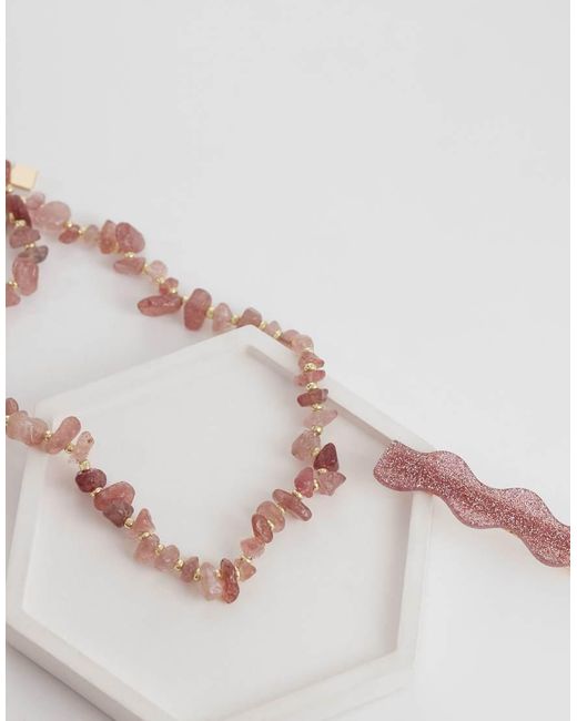 ASOS Multicolor Necklace With Rose Quartz Semi-precious Chippings