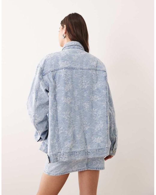 Miss Selfridge Blue Denim Jacket Co-ord With Floral Detail