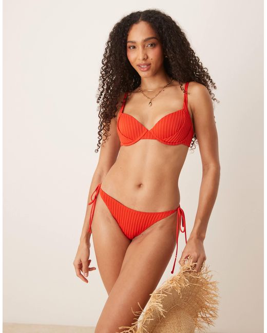 ASOS Orange Riddy Rib Padded Underwired Bikini Top