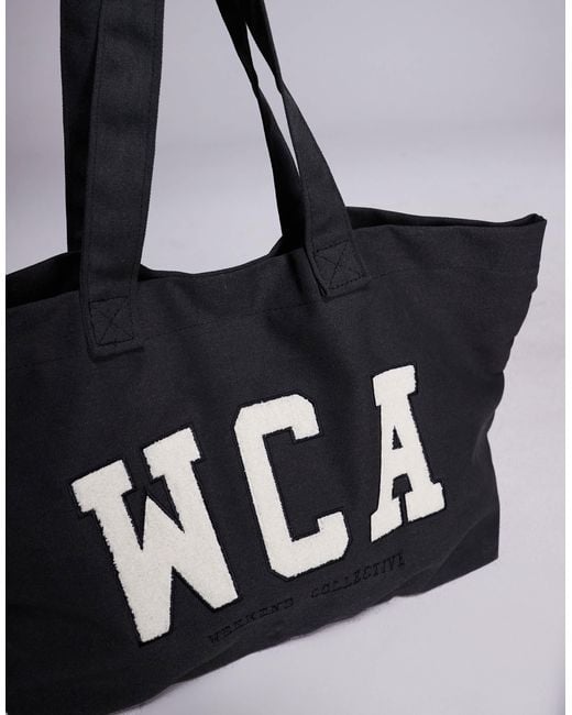 ASOS Gray Weekend Collective Tote Bag With Varsity Graphic