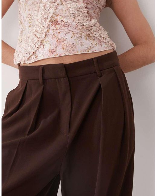 Motel Brown Nala Slouchy Wide Leg Low Rise Trousers