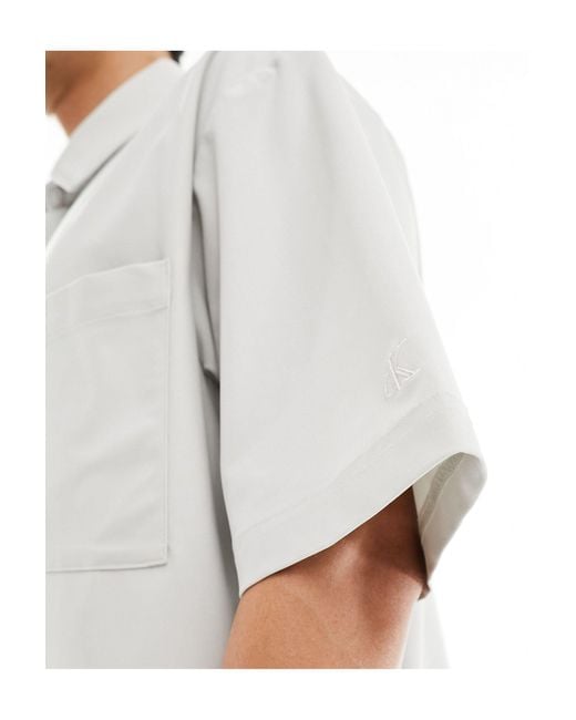 Calvin Klein White Woven Tab Short Sleeve Shirt for men