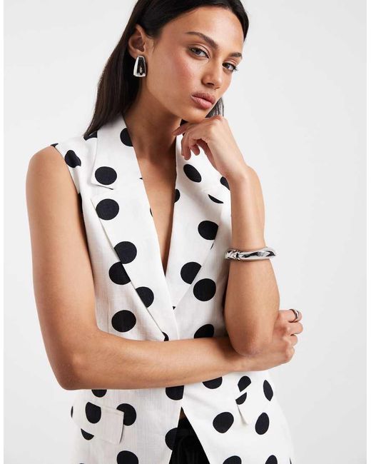 ONLY White Tailored Linen Blend Waistcoat