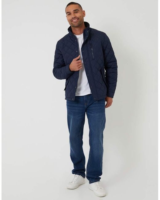 Threadbare Blue Showerproof Funnel Neck Quilted Jacket for men