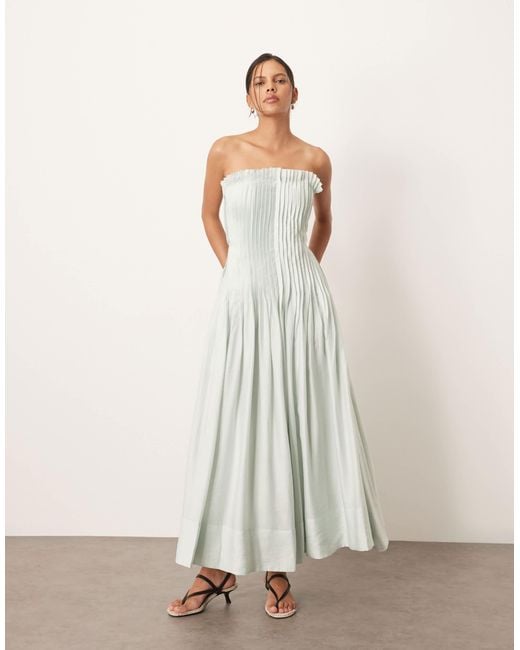 ARRANGE Pintuck Organdy Dropped Waist Bandeau Midi Dress in White | Lyst
