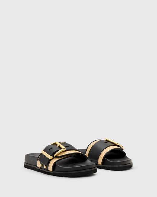 AllSaints White Ellie Raffia Leather Sliders