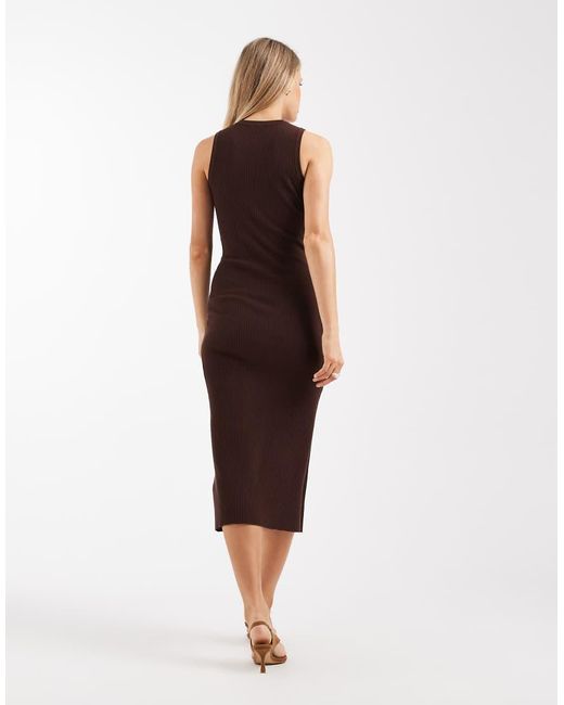 New Look Brown Sun Hardware Keyhole Detail Knitted Midi Dress