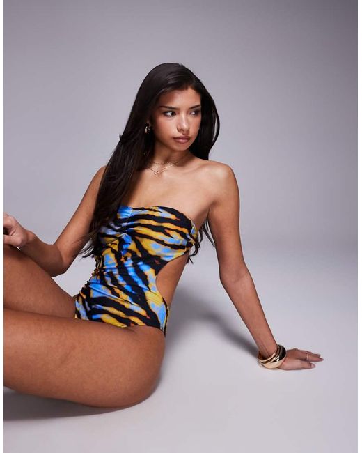 Candypants Blue Zebra Print Bandeau Swimsuit With Cutout Detail