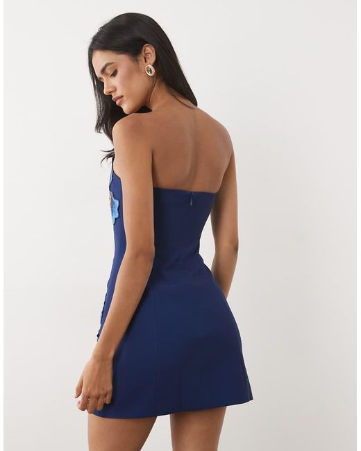 JW PEI Blue Iris 3d Floral Structured Bandeau Mini Dress