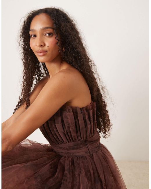 LACE & BEADS Natural Bandeau Structured Mini Dress