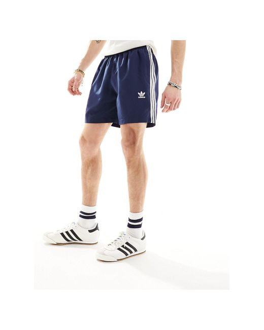 Adidas Originals Blue Trefoil Three Stripe Swim Shorts for men
