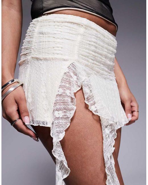 Princess Polly White Maidie Lace Ruched Waist Drape Detail Mini Skirt