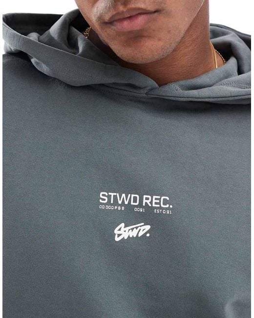 Felpa Oversize Slavato Con Stampa "Stwd Records" Sul Retro E Cappuccio di Pull&Bear in Blue da Uomo