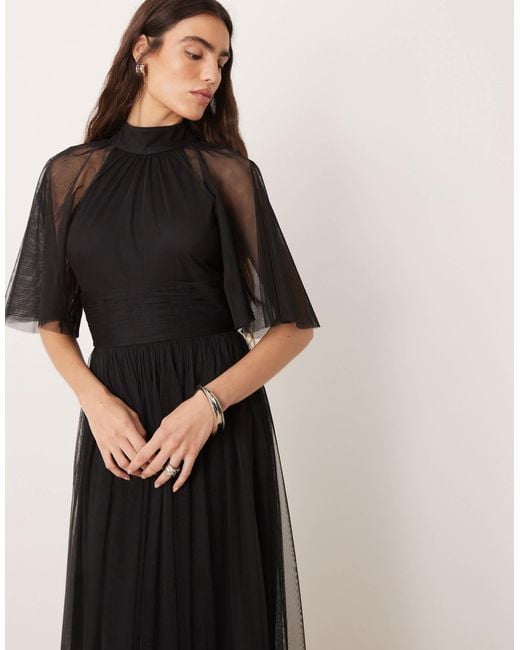 ruffle flutter sleeve sheer maxi dress Ruffle Flutter Sleeve Sheer Maxi Dress