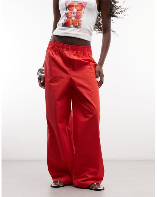 ASOS Red Straight Leg Pull On Trouser
