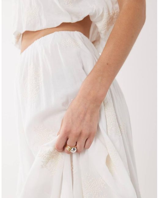Mango White Embroidered Maxi Skirt