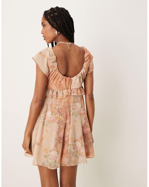 ASOS Natural – minikleid aus chiffon mit flatterärmeln und blumenmuster