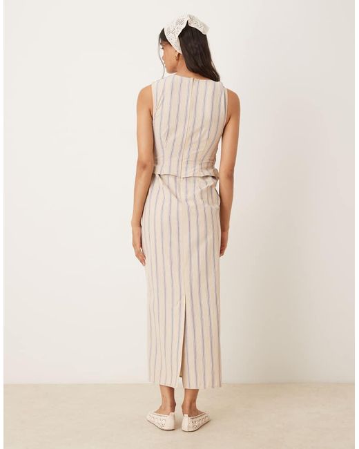 ASOS Natural 2 In 1 Drape Midi Dress With Stripe Bodice In Stone Stripe