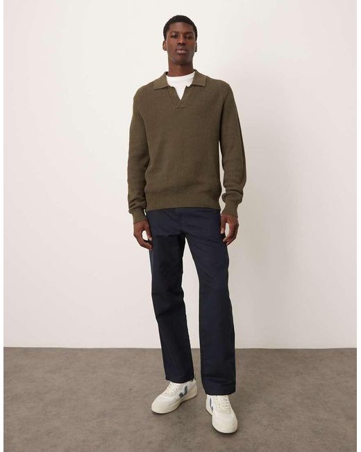 Mango Brown Knitted Open Collar Polo Shirt for men