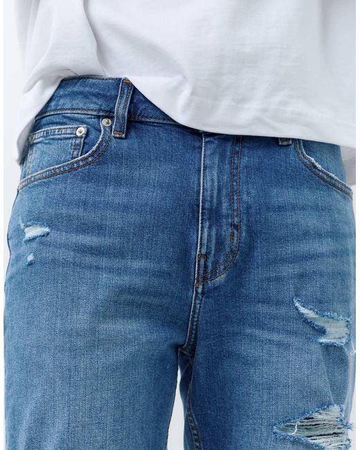 Pull&Bear Blue Ripped Denim Bermuda Shorts for men