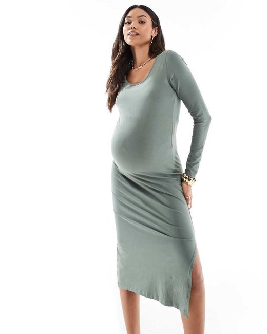 Mama.licious Green Mamalicious Maternity Jersey Bodycon Midi Dress