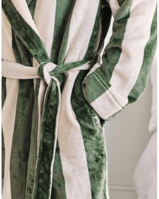Chelsea Peers Natural Fleece Stripe Hooded Dressing Gown for men